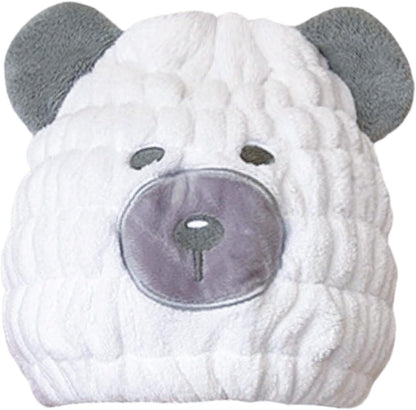 Microfiber Hair Towel Wrap for Kids, White Bear Dry Hair Cap Suck Water, Absorbent Quick Girls Boys Hair Drying Towel, Lightweight Bouncy Hat Headscarf for Wet Hair