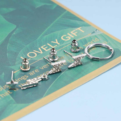 Punk Rhinestone Thunder Earrings Cz Lighting Bolt Dangle Earrings Boho Star Earrings Silver Multiple Piercing Earrings Jewelry for Women and Girls