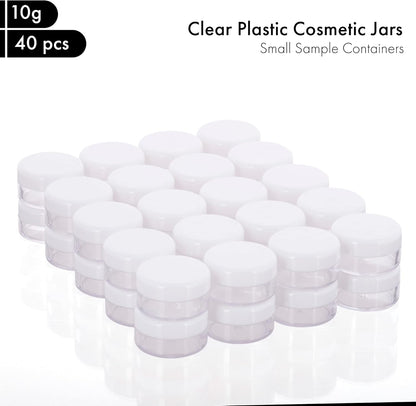 40Pcs 10 Gram Plastic Cosmetic Containers with Lids for Lotion, Creams, Toners, Lip Balms, Makeup Samples Jars BPA free (10g-40pcs, white)