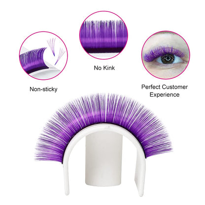 Easy Fan Volume Lashes D Curl Mixed Tray Purple Volume Eyelash Extensions 8-14mm Rapid Blooming Lash Extension Supplies by FADLASH (Purple 0.07-D-Mix)