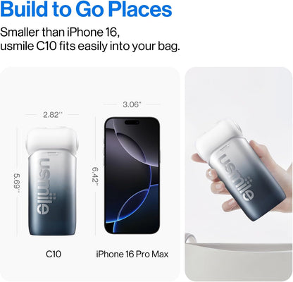 usmile C10 Portable Water Flosser – Travel-Friendly, 95-Day Battery, 4 Modes, 360° Nozzle, 180ml Tank, IPX7 Waterproof, Dentist-Recommended for Braces, Implants & Sensitive Gums (Inkstone Black)