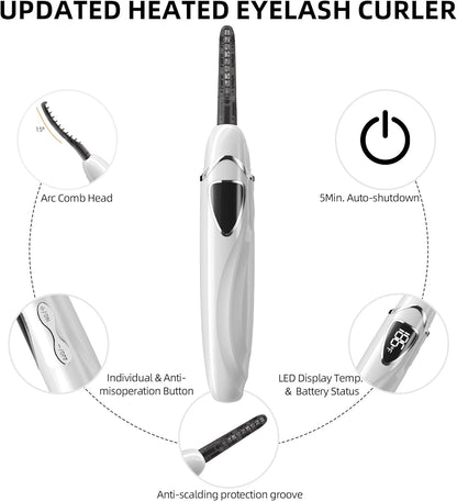 ZAPAL Heated Eyeash Curler, S600 Rechargeable Heated lash Curler, Intelligent Power Off Electric Eyelash Curler Heated Quickly 24 Hs Lasting Natural Makeup for Woman (Snow White/Silver, S600-148MM)