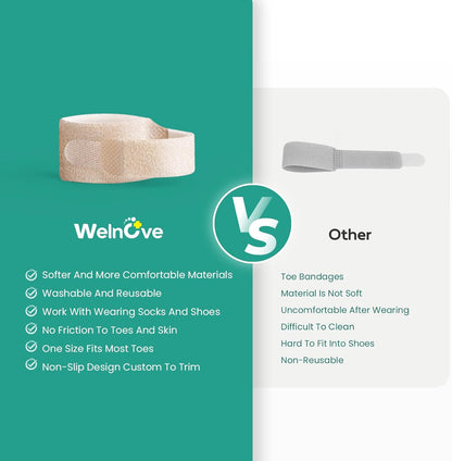 Welnove Hammer Toe Straightener - 8 Pack Broken Toe Wraps - Hammer Toe Corrector for Women - Toe Splints for Crooked Toes, Curled Toes, Bent Toes - (Small, Beige)