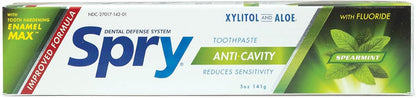 Spry Xylitol Toothpaste with Fluoride, Natural Spearmint, Anti-Cavity, 5 oz (3 Pack)