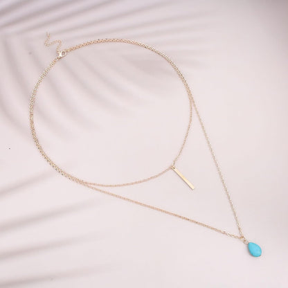 Boho Teardrop Turquoise Neckalce Layered Turquoise Pendant Neckalce Gold Bar Pendant Necklace Vintage Layering Turquoise Water drop Necklace Jewelry for Women and Girls