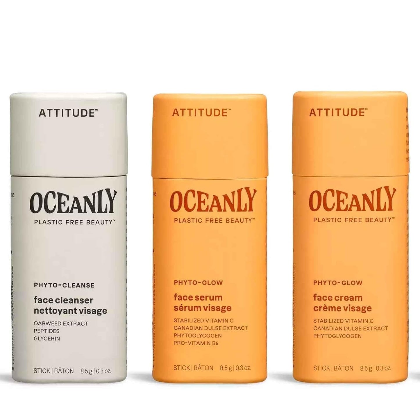 ATTITUDE Oceanly Glow Trio Skincare Box Set, EWG Verified, Plastic-free, Plant and Mineral-Based, Vegan, PHYTO GLOW, Set of 3 Travel Size Sticks