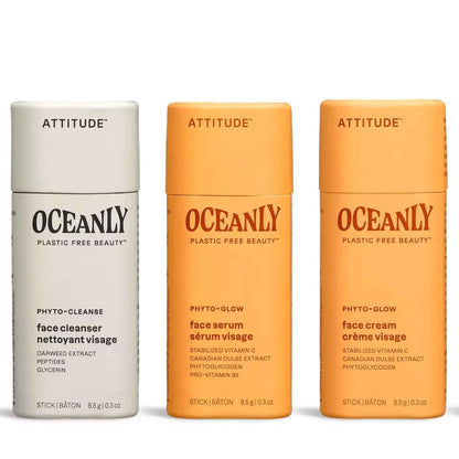 ATTITUDE Oceanly Glow Trio Skincare Box Set, EWG Verified, Plastic-free, Plant and Mineral-Based, Vegan, PHYTO GLOW, Set of 3 Travel Size Sticks