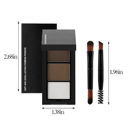 3 Colors Eyebrow Makeup Kit, Professional Brow Contour Palette, Waterproof Long-lasting Eyebrow Filler Powder with Mirror & Brow Brush