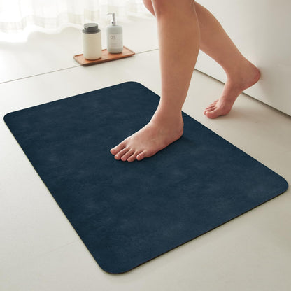 Bathroom Mat Quick Dry, Bathroom Rugs Non Slip Washable Thin Absorbent Bath Mat Fits Under Door Bathroom Floor Mat Perfect for Bath, Shower, or Sink 16"x24" Navy Blue