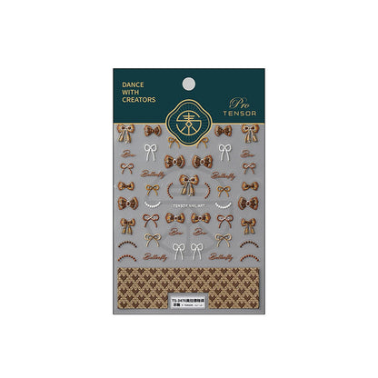 Bow Nail Stickers 5D Embossed Nail Art Decals Self-Adhesive Brown White Bows Nail Art Stickers for Women Girls Kids Nail Supplies Accessories