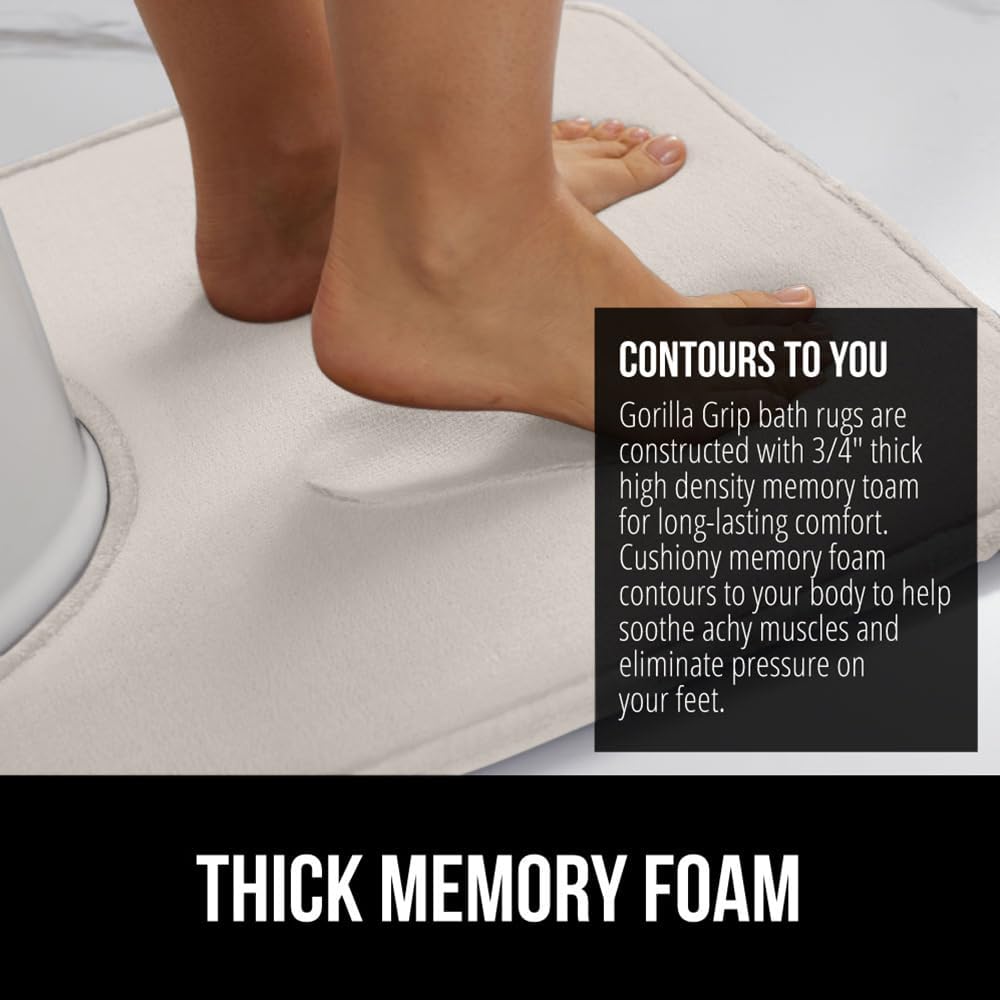 GORILLA GRIP Thick Memory Foam Toilet Rug for Bathroom, Square Shaped Washable, Soft Absorbent Velvet Topside Floor Mats, Machine Wash, Cushioned Luxury Rugs for Bath Room, 22.5x19.5, Cream