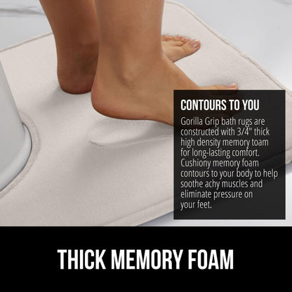 GORILLA GRIP Thick Memory Foam Toilet Rug for Bathroom, Square Shaped Washable, Soft Absorbent Velvet Topside Floor Mats, Machine Wash, Cushioned Luxury Rugs for Bath Room, 22.5x19.5, Cream