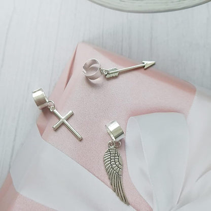 Angel Wings Ear Cuffs 3Pcs Arrow Cross Ear Chain Helix Cartilage Clip Dangle Jewelry for Women Men…