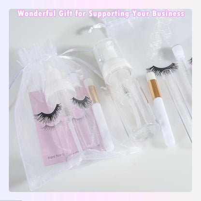 50PCS Lash Shampoo Bottles Brushes Set, Empty Lash Shampoo Bottle, Lash Cleaning Brush, Eyelash Extension Tube Brush, Instructions Cards, Aftercare Bags for Lash Business Clients (50pcs in white)