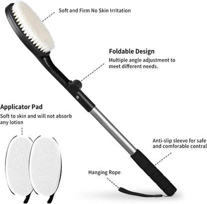 EASACE Body Brush for Back,Lotion Applicator, Long Handle Bath Brush for Showering, Adjustable Head Back Scrubber, Shower Brush with Soft Bristles for Wet or Dry