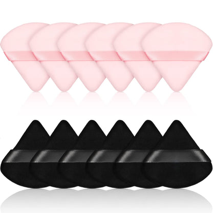 Maitys 12 Pieces Powder Puff Triangle Face Makeup Cosmetic for Loose Powder Soft Body Washable Reusable Foundation Sponge Mineral Wet Dry Makeup Tool for Women(Small,Black, Pink)