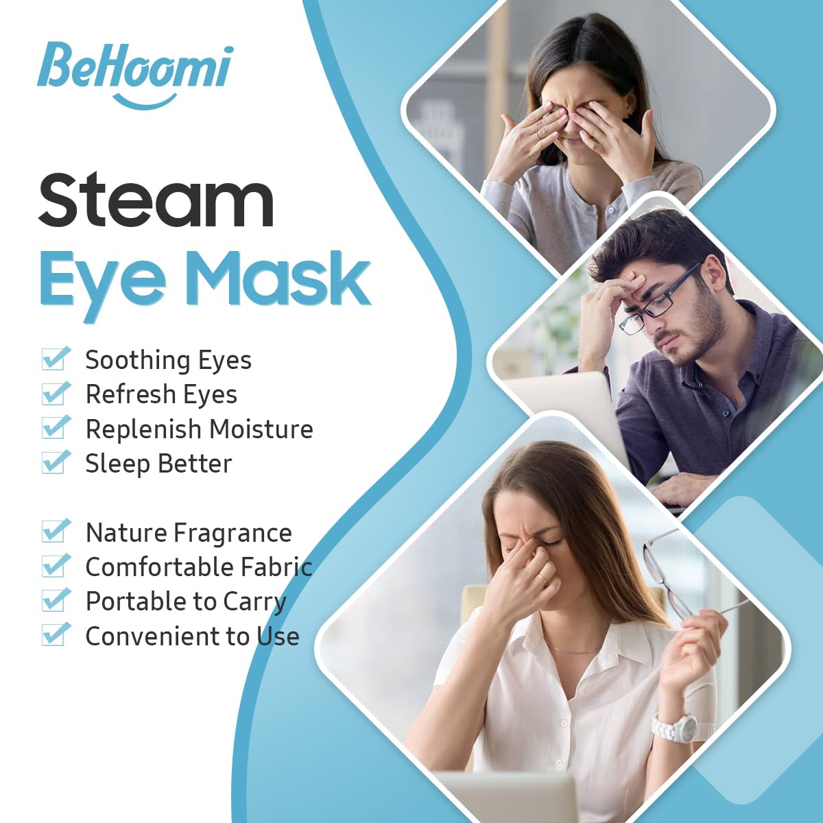 Steam Eye Mask, 10 Packs Heated Eye Mask, Self Heating Disposable SPA Warm Compress for Eyes Sleep Mask, Soothing Moist Heat Eye Masks, Travel Essentials & Relaxation Gifts (Jasmine Scent)