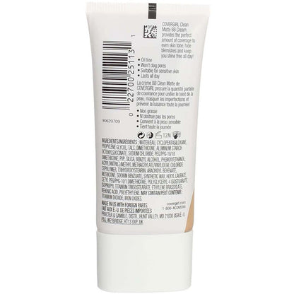 COVERGIRL - Clean Matte BB Cream, Oil-Free, Long-Lasting, Sensitive Skin, Lightweight, 100% Cruelty-Free