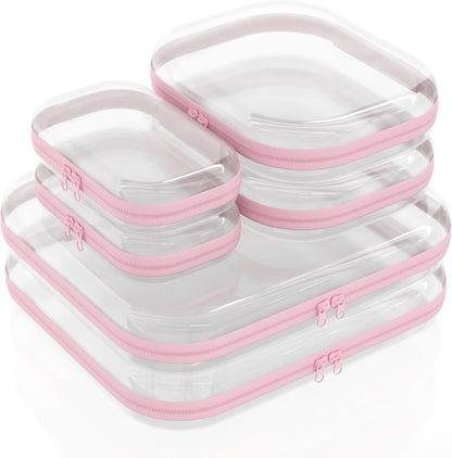 Extra Large 13.7" Durable Clear Hard Zipper Case 6 Pack, 2x Large, 2x Medium, 2x Small, Clear Travel Makeup Bag, Hard Plastic Travel Toiletry Bag for Women, Toy & Make Up Organizer Pouch