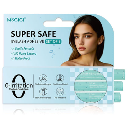 Lash Glue Kit (1Clear 1Black Glue 1Remover) 150Hours Waterproof Bond & Seal Adhesive for Cluster Strip & Individual Lashes, Hypoallergenic Gentle Formula for Sensitive Eyes, Easy to Remove