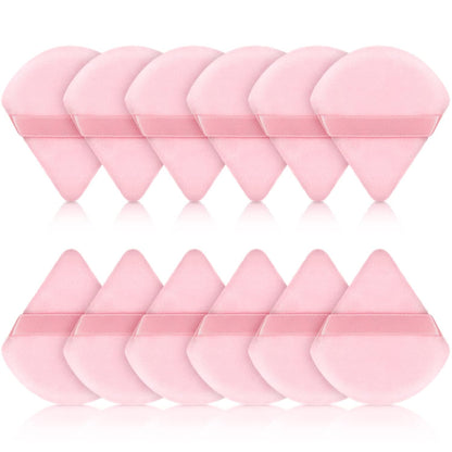 Maitys 12 Pieces Powder Puff Triangle Face Makeup Cosmetic for Loose Powder Soft Body Washable Reusable Foundation Sponge Mineral Wet Dry Makeup Tool for Women(Small,Pink)