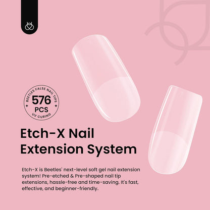 Beetles Gel Nail Tips Etch-X, Square Short, 576Pcs 12 Sizes, Pre-Shaped Half Matte Full Cover Soft Acrylic Fall False Nail Tips Easy DIY Press On Nail Extension Manicure Salon Gift for Women