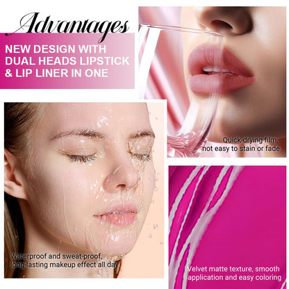 evpct 1Pcs Fuchsia Red Matte Lip Liner & Liquid Lipstick Stain Makeup Set for Women, Fuchsia Lip Liner Stain Long Lasting Waterproof Smudge Proof, Cruelty Free Lip Stick Makeup 24 hours originales, 60