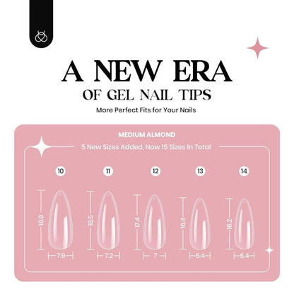 Beetles Gel Nail Kit Clear, Almond Medium, 600pcs 15 Sizes, with Pink Color Gel Top Coat 9 in 1 Glue Mini Nail Lamp, Fall Nails, Full Cover Easy Nail Extension Set for Home DIY Salon Gift for Women