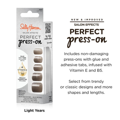 Sally Hansen Instant Cuticle Remover & Salon Effects Light Years Press On Nails Kit - 15 Second Cuticle Gel with Aloe & 30 Nail Designs with Nail Glue