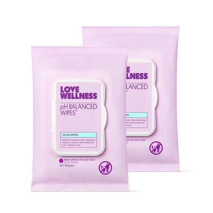 Love Wellness pH Balancing Wipes for Women | Feminine Hygiene for Cleansing with Aloe Vera | Fragrance-Free Intimate Health | Moisturizing, Soothing & Calming for Sensitive Skin | Travel Size | 2-Pack