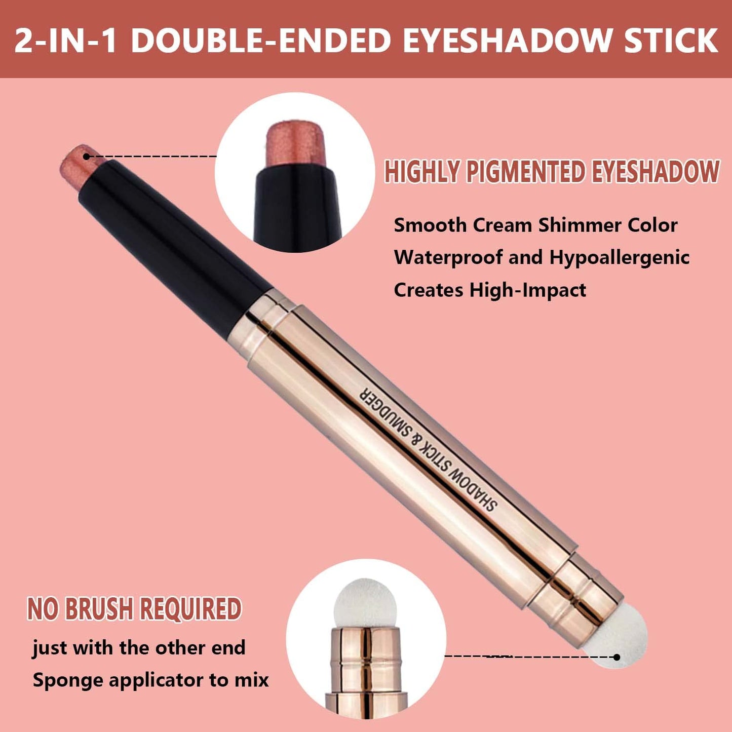 Orange Brown Eyeshadow Stick Makeup, Highlighter Matte Cream Eye Shadow Pencil, Waterproof Hypoallergenic Long Lasting Crayon, Glitter Primer Palette Shimmer Eyeliner Pen
