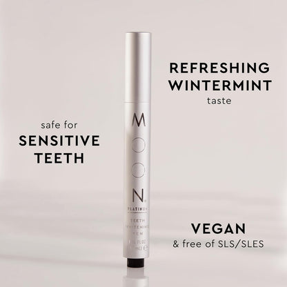 MOON Teeth Whitening Pen - Gentle on Sensitive Teeth, Whitens with Antioxidants & Essential Oils - Vegan Whitening Gel in an Easy Applicator - Platinum Mint