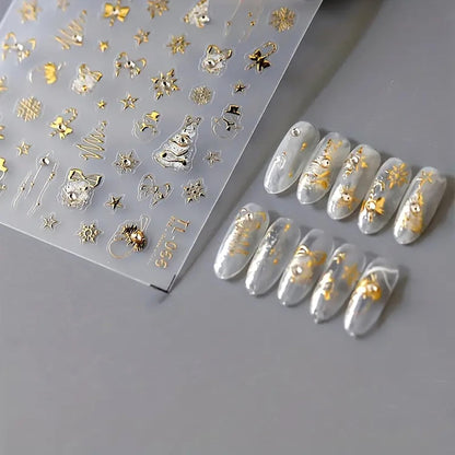 Christmas Nail Stickers 5D Embossed Gold Christmas Nail Decals Holiday Nail Art Stickers with Snowman Xmas Tree Star Snowflake Nail Design Christmas Nails Supplies for Women Girls