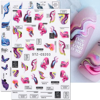 Dornail 6-Sheet Aurora Marble Wave Nail Art Stickers - Self-Adhesive Nail Decals for Women DIY Supplies