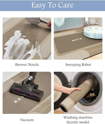 Bath Mat-Bath Mat Rug Non Slip Super Absorbent Stain Resistant Quick Dry Thin Bathroom Rug-Bath Mats for Bathroom Floor Bathtub Vanity-Bathmat Bath Rug Easy Care-17"x35",Beige