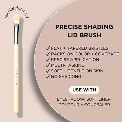 HALEYS Lid Eyeshadow Brush, Medium Flat Tapered Brush, Easy Blending and Shading for Building Eyeshadow Color, High-end Synthetic Bristles, Multi-tasking, for Cream and Powder Makeup, Vegan + CF