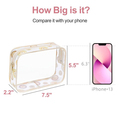 PACKISM TSA Approved Toiletry Bag - Beige Bohemian Print Clear Cosmetic Bag, Suitable for Gifts, with Supporting Frame, Perfect for Travel Essentials, Thick No Smell