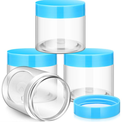 Patelai 4 Pieces Round Wide-mouth Leak Proof Plastic Container Jars with Lids for Travel Storage Makeup Beauty Products Face Creams Oils Salves Ointments DIY Making(8 Ounce,Blue)