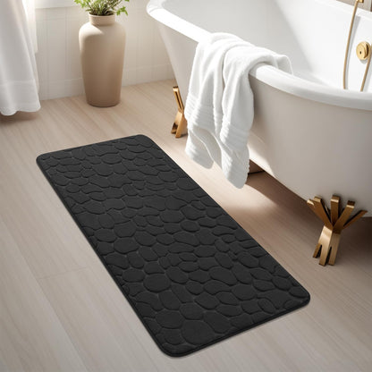 YIHOUSE Memory Foam Runner Rug, Cobblestone Bathroom Runner Rugs Super Water Absorbent Bath Mats for Bathroom Machine Washable Bath Rugs Runner for Hallway Bedroom Laundry Room(20 x 47,Black)