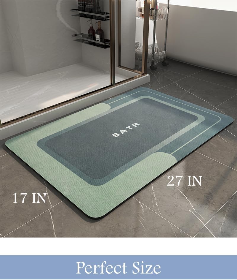 MontVoo Non Slip Super Absorbent Stain Resistant Quick Dry Thin Bath Mat - 17"x27" Green