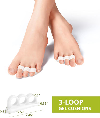 Bukihome Hammertoe Corrector Gel Toe Straighteners - 12 pcs Support Crest for Women & Men - Realign Bent, Crooked, Curled, Claw, Hammer Toes - White,Three Loop