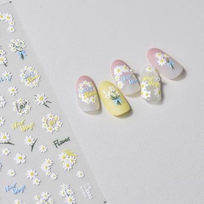 5D Embossed Flower Nail Stickers Spring Floral Nail Art Stickers Daisy Nail Decals Cute Stickers for Nails Designs Self Adhesive Nail Art Supplies & Decorations for Women Girls 1 Sheet