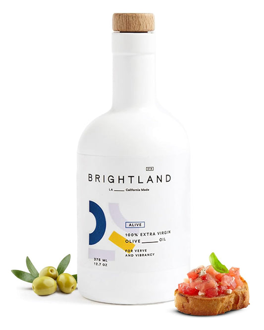 Brightland Extra Virgin Olive Oil, Alive - High Polyphenol Cold-Pressed Oil Ideal for Salads, Hummus, Baked Goods & Bread - Made from Arbosana, Arbequina & Koroneiki Olives - 12.7 Fl Oz
