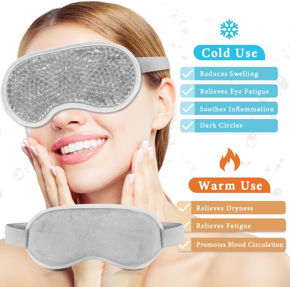 Cooling Eye Mask and Silky Sleep Mask 4 Packs for Man Women for Sleeping Frozen Ice Eye Mask Cold Warm Compress Dark Circles Puffiness Dry Eyes Gifting