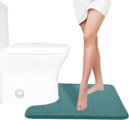 Yimobra Memory Foam Toilet Bath Mat U-Shaped, Soft and Comfortable, Water Absorption, Non-Slip, Thick, Machine Wash, Easier to Dry for Bathroom Commode Contour Rug, 24 X 20 Inch, Teal
