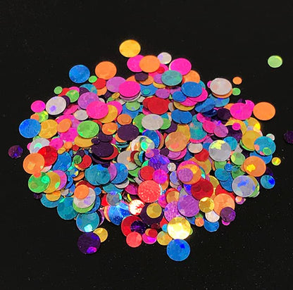 Metallic Rainbow Circles - Face & Body Glitter - Cosmetic Grade Chunky Glitter - Uses Include: Festival Rave Makeup Face Body Nails Resin Arts & Crafts, Resin, Tumblers, Bath Bombs - Solvent Resistant