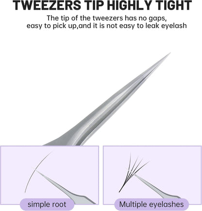 High Precision Lash Tweezers for Individual and Volume Eyelash Extensions Premium Stainless Steel Straight Fiber Tip Professional Isolation Tweezer