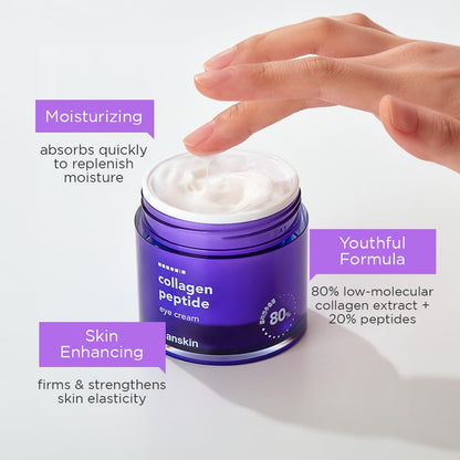 Hanskin Collagen Peptide Eye Cream (80ml). Made with 80% Collagen Extract and 20% Peptide. Advanced Anti-Aging Formula to Repair Skin from Wrinkles and Fine Lines Around the Eyes.