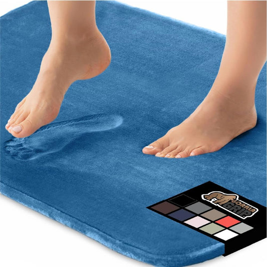 GORILLA GRIP Memory Foam Bath Rugs, Soft Absorbent Velvet Bathroom Mats, Durable Dots on Underside, Machine Washable Bathmat, Carpet Rug Room Decor for Shower Floor, 30x20 Mat, Caribbean Blue