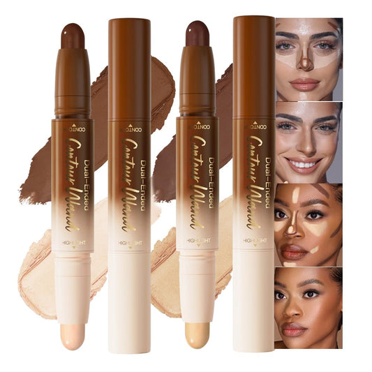 2Pcs Cream Contour Stick Face Body Makeup Dual Ended, Nude Light Beige & Nude Brown no Transfer Waterproof 2 in 1 Cream Concealer Stick Contouring Makeup Set, Nose Contour Bronzer Sticks Highlighter